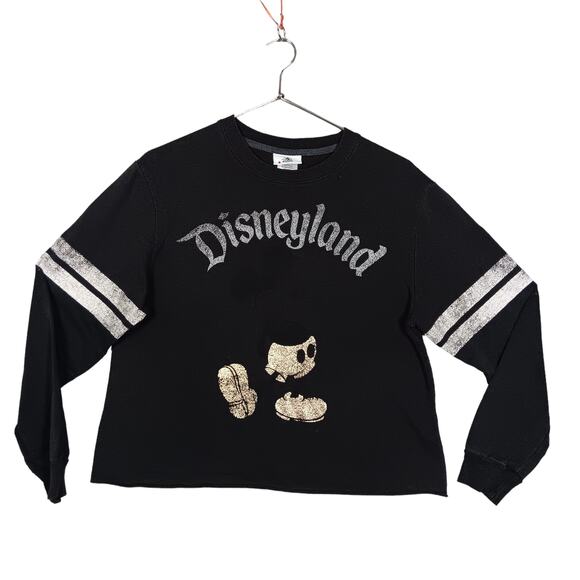 Disney Parks Graphic Sweatshirt Size Medium Black Lomg Sleeve Raw Hems - Picture 1 of 7